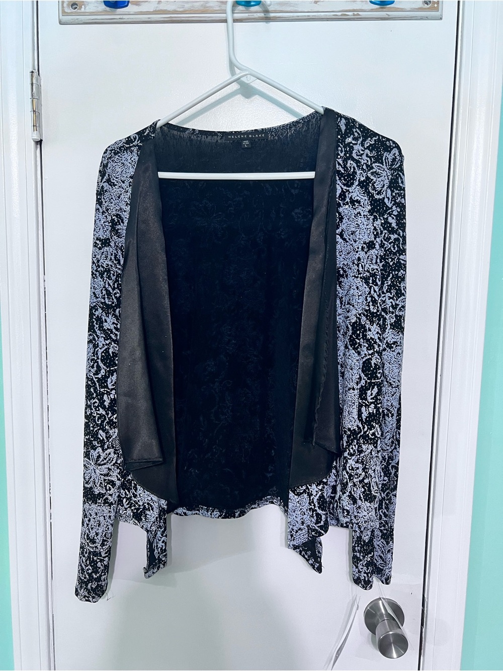 Black & Blue/Silver Sparkle Floral Open Front Cardigan Size Large